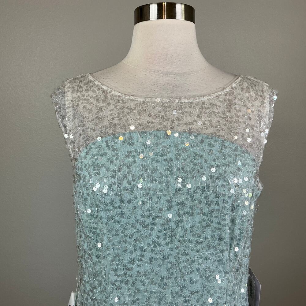 JS Collections Sequined Short Sleeve Midi Sheath Cocktail Dress Blue Size 6 - Picture 7 of 12